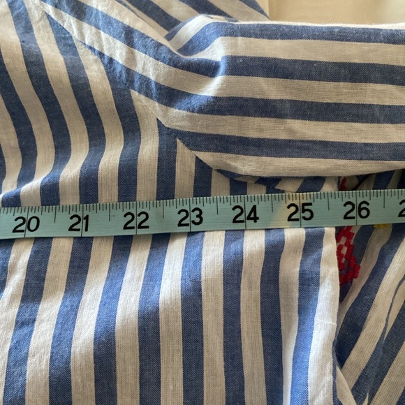 intro. Embroidered Floral, Blue and White Stripped Tunic Top w/ Colorful Tassels - Picture 5 of 7